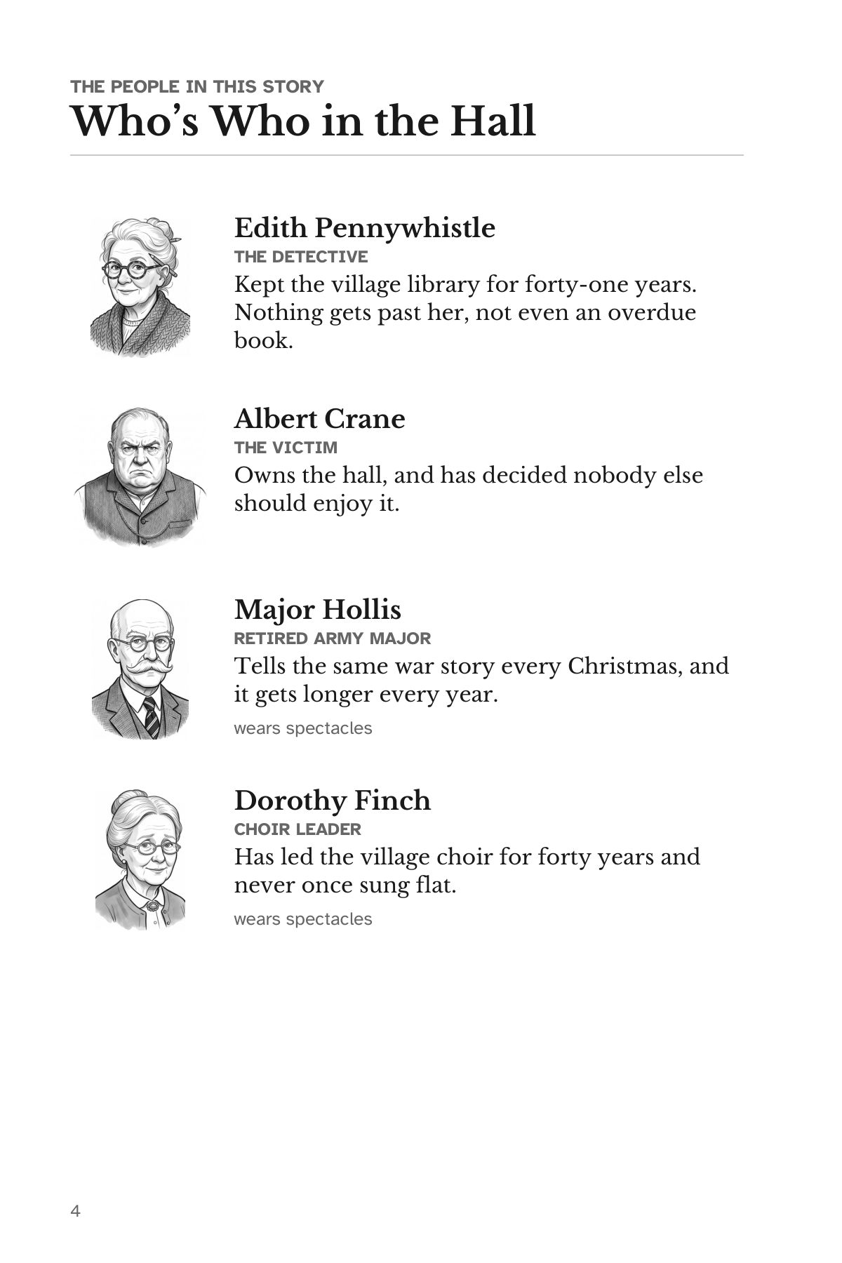 Sample page from Murder at the Carol Supper: Who's Who in the Hall, enlarged