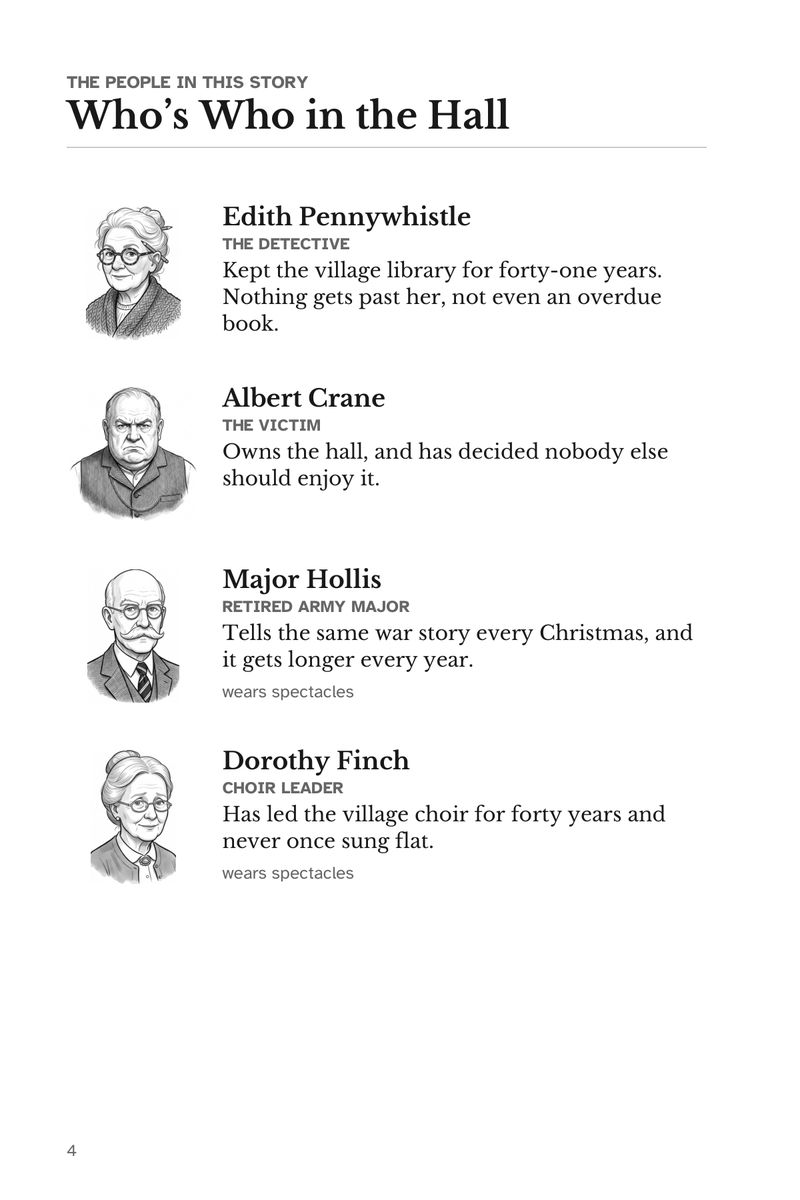 Sample page from Murder at the Carol Supper: Who's Who in the Hall