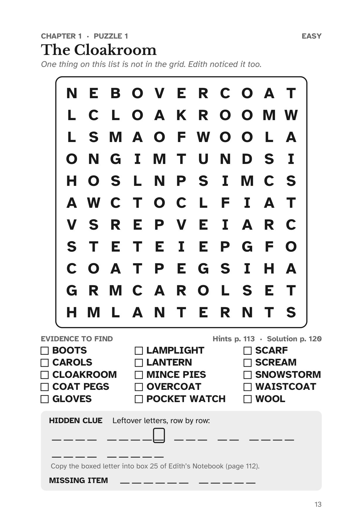 Sample page from Murder at the Carol Supper: Chapter 1, its word search, enlarged