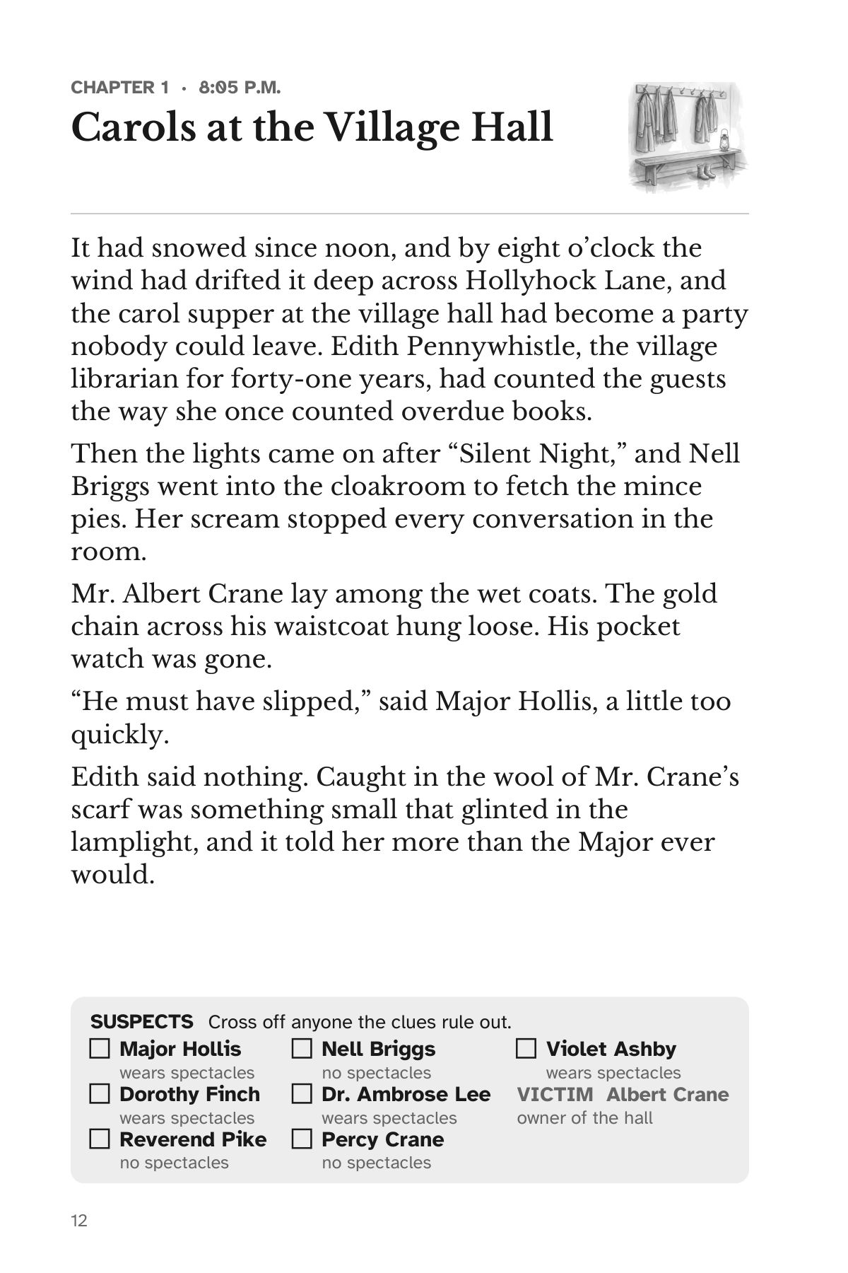 Sample page from Murder at the Carol Supper: Chapter 1, the story page, enlarged
